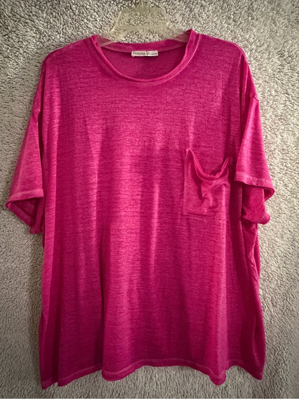 Zenana round neck shirt in Hot Pink